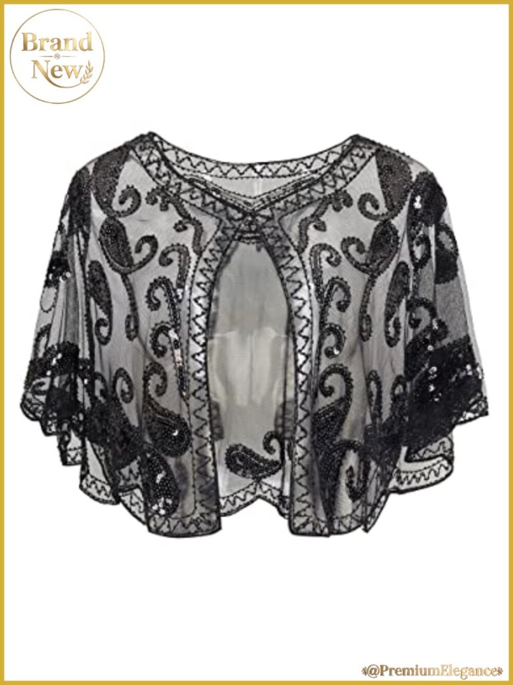 1920s Sequin Beaded Evening Shawl Wrap One Size Fits Up to 2X
